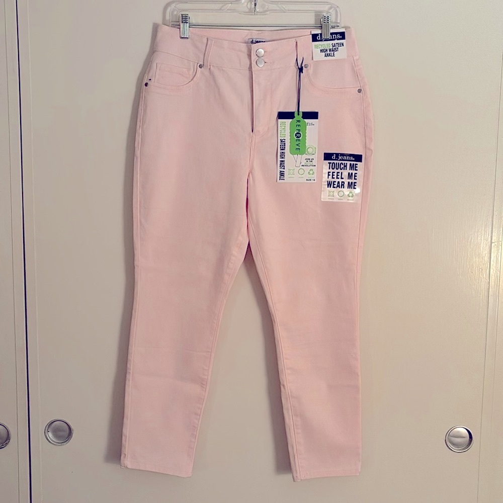D.jeans light pink sateen brushed high waste ankle pant/jean.